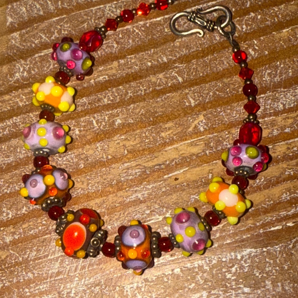 Lampwork Glass beaded bracelet Gorgeous Artisan-created Whimsical multi-colored